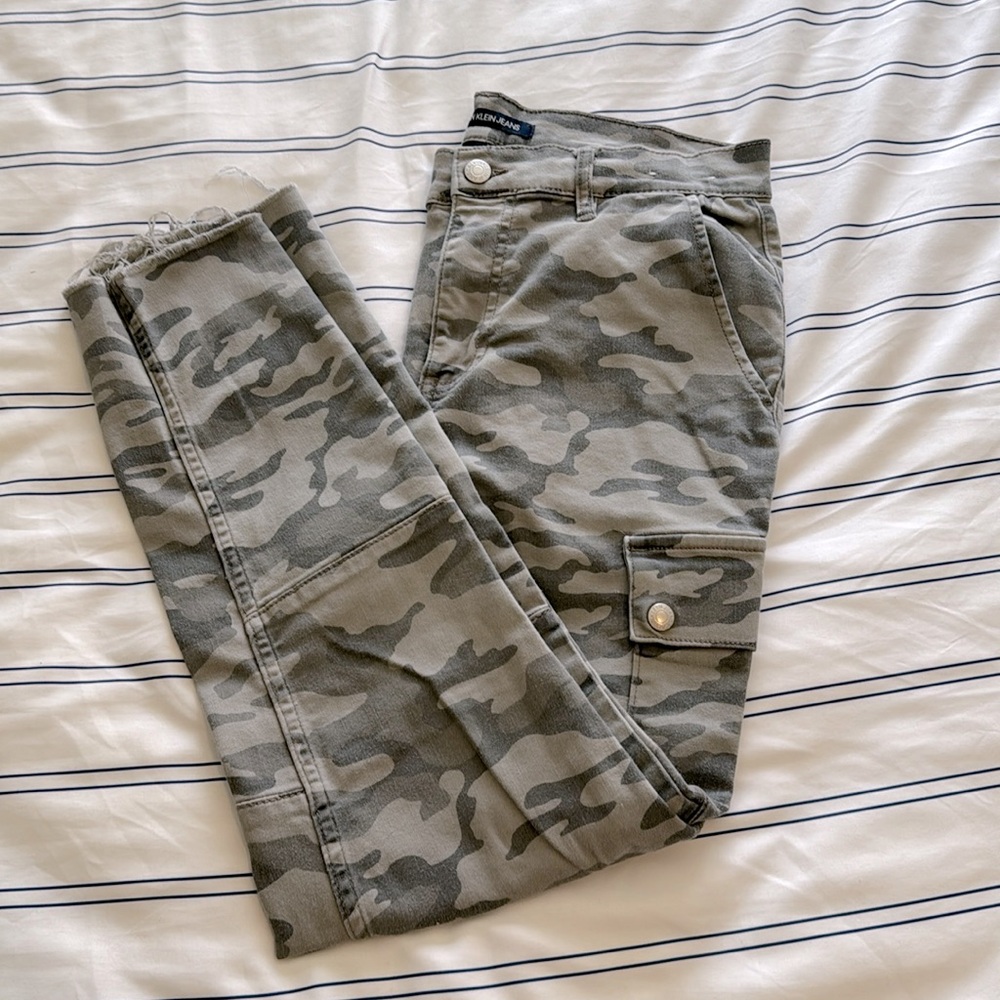 Gray Army Print Skinny Jeans by Calvin Klein